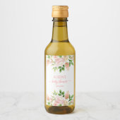 ピンクのバラ エレガントな花の女の子 ベビーシャワー ミニ ワインラベル (正面)