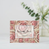 ピンクのバラ エレガントな Save the Date 招待状 (スタンド正面)