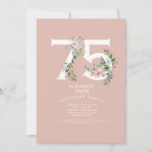 ピンクのバラ エレガント 75歳のバースデーパーティ ブッシュ 招待状 (正面)