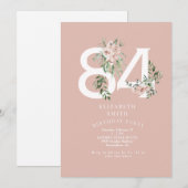 ピンクのバラ エレガント 84歳のバッシュ 誕生日パーティー 招待状 (正面/裏面)