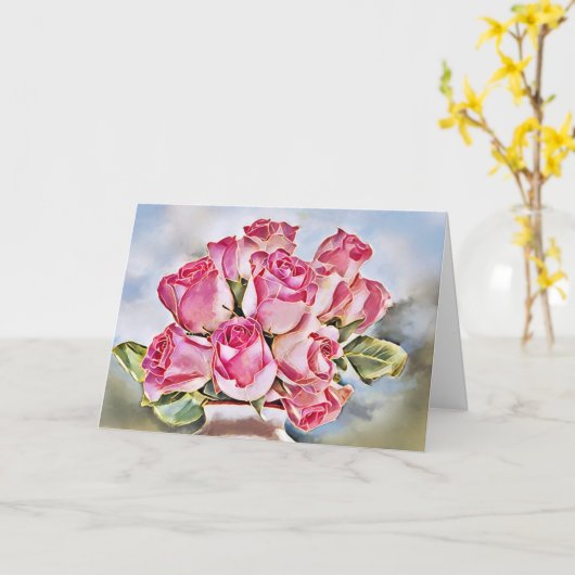 ピンクのバラ カード (黄色い花)