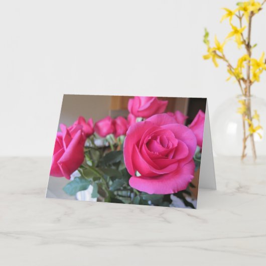 ピンクのバラ カード (黄色い花)