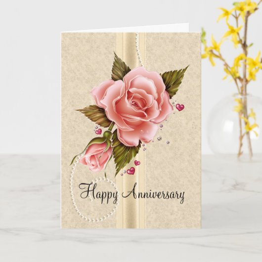 ピンクのバラ カード (黄色い花)