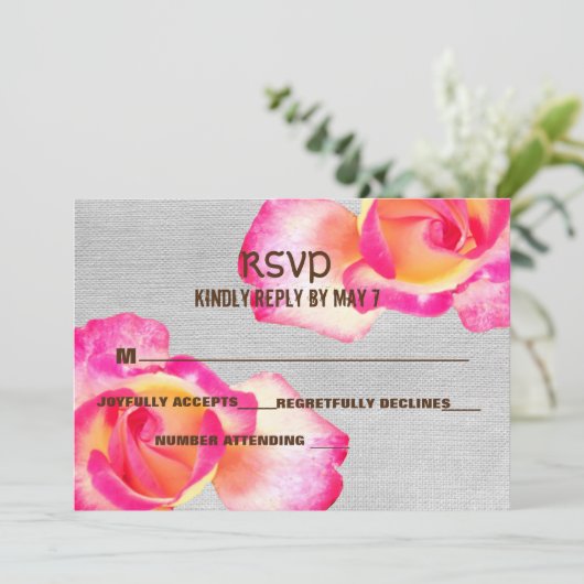 ピンクのバラ、キャンバスウェディングRSVP 招待状 (スタンド正面)