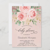 ピンクのバラ, グリッター ボケ ベビーシャワー 招待状 (正面)