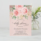 ピンクのバラ、グリッター《写真》ぼけ味ベビーシャワー 招待状 (スタンド正面)