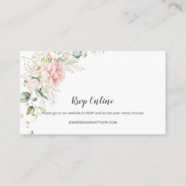 ピンクのバラ ゴールドの葉 緑の花 オンラインRSVP | エンクロージャーカード