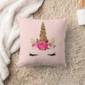 ピンクのバラ ゴールドグリッター ユニコーンホーン クッション (ブランケット)