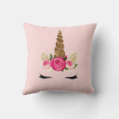 ピンクのバラ ゴールドグリッター ユニコーンホーン クッション (裏面)