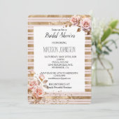 ピンクのバラ ゴールドストライプ グリッター ブライダルシャワー 招待状 (スタンド正面)