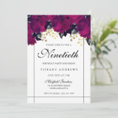 ピンクのバラ ゴールド＆ホワイト 90歳の誕生日招待状 招待状 (スタンド正面)