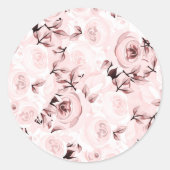 ピンクのバラ シャビー シック グラム エレガント フラワー パーティ ラウンドシール (正面)