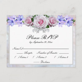 ピンクのバラ | シルバーボケージュのウェディング返信 インビテーションポストカード