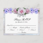 ピンクのバラ | シルバーボケージュ ウェディング 返信 インビテーションポストカード (正面)