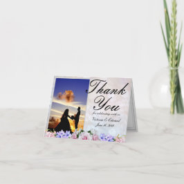 ピンクのバラ | シルバーボケージュ 結婚式の感謝 サンキューカード