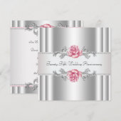 ピンクのバラ シルバー 25周年結婚記念日 招待状 (正面/裏面)