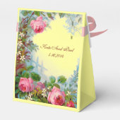 ピンクのバラ,ジャスミンの結婚宝石モノグラムイエロー フェイバーボックス (裏面サイド)