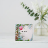 ピンクのバラ、ジャスミンの赤い宝石のモノグラムの贅沢な白 スクエア名刺 (スタンド正面)