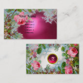 ピンクのバラ&ジャスミンモノグラムジェムストーンのピンク 名刺 (正面/裏面)