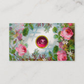 ピンクのバラ&ジャスミンモノグラムジェムストーンのピンク 名刺 (裏面)