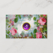 ピンクのバラ&ジャスミンモノグラムジェムストーンパープル 名刺 (裏面)