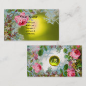 ピンクのバラ&ジャスミンモノグラムジェムストーン黄色 名刺 (正面/裏面)