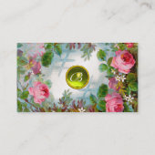 ピンクのバラ&ジャスミンモノグラムジェムストーン黄色 名刺 (裏面)