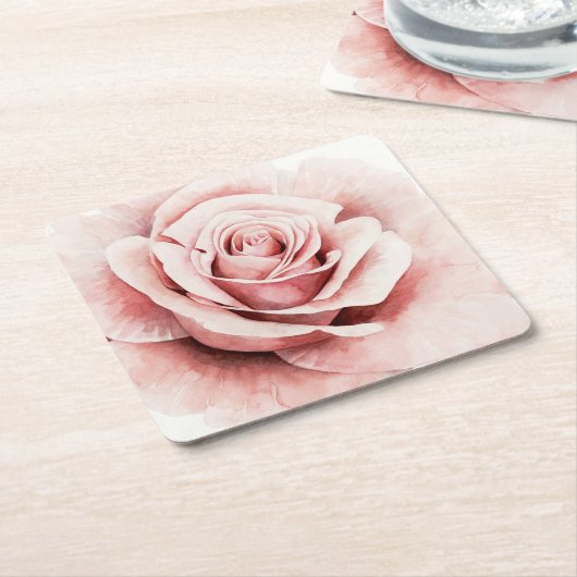 ピンクのバラ スクエアペーパーコースター (アングル)