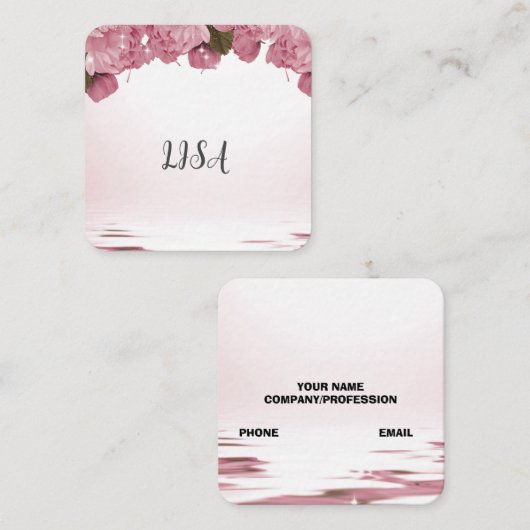 ピンクのバラ スクエア名刺 (正面/裏面)