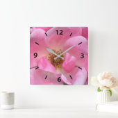 ピンクのバラ スクエア壁時計 (ホーム)