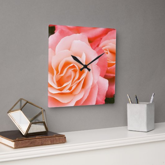 ピンクのバラ スクエア壁時計 (オフィス)