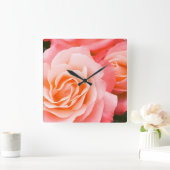 ピンクのバラ スクエア壁時計 (ホーム)