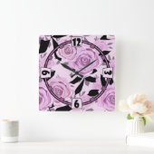 ピンクのバラ スクエア壁時計 (ホーム)