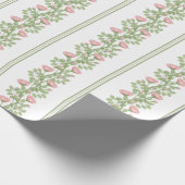 ピンクのバラ&ストライプズオンホワイト ラッピングペーパー (角)