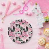 ピンクのバラ&ゼブラプリント ペーパープレート (パーティー)