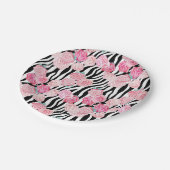 ピンクのバラ&ゼブラプリント ペーパープレート (アングル)