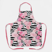 ピンクのバラ、タイガーストライプのフローラ、エプロン、ポリエステル エプロン (正面)