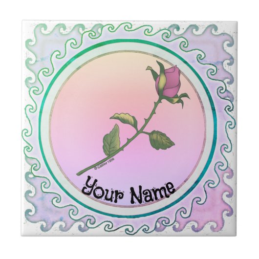 ピンクのバラ タイル (正面)