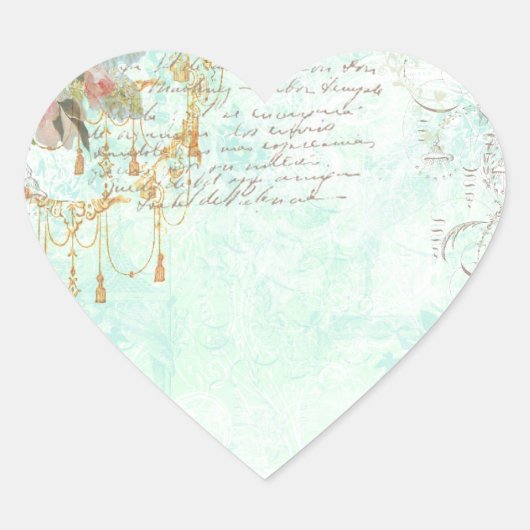 ピンクのバラ&タッセル ハートシール (正面)