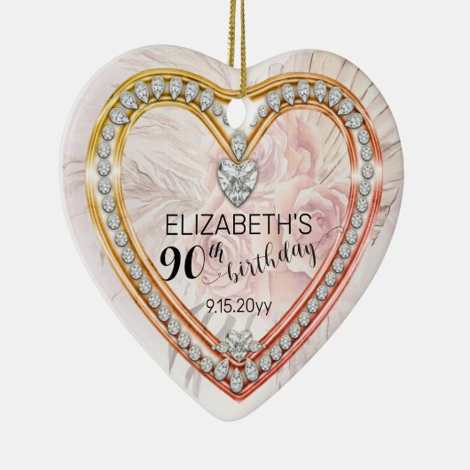 ピンクのバラ |ダイヤモンド90誕生日記念 セラミックオーナメント (右)