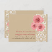 ピンクのバラ ダマスクレース 結婚式の受付カード エンクロージャーカード (正面/裏面)