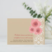 ピンクのバラ ダマスクレース 結婚式の受付カード エンクロージャーカード (スタンド正面)