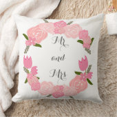 ピンクのバラ、チューリップ、花のリースMr.とMrs. クッション (ブランケット)
