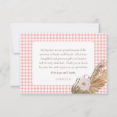 ピンクのバラ |ドライグラスフローラガールバプテスマ写真 サンキューカード (裏面)