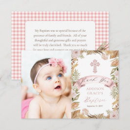 ピンクのバラ |ドライグラスフローラガールバプテスマ写真 サンキューカード