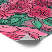 ピンクのバラ、バラフラワーズガーデンフローラアートスケッチ ポスター (角)