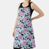 ピンクのバラ,バラ,ターコイズの背景 エプロン (インサイチュ)