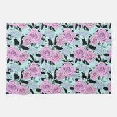 ピンクのバラ,バラ,ターコイズの背景 キッチンタオル (横)