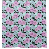 ピンクのバラ,バラ,ターコイズの背景 シャワーカーテン (正面)