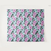 ピンクのバラ，バラ,ターコイズの背景 タペストリー (正面(横))